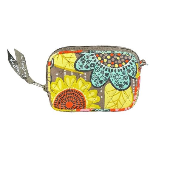 Vera Bradley Zip Card Keyring Pouch Floral Yellow Foliage - Picture 1 of 4